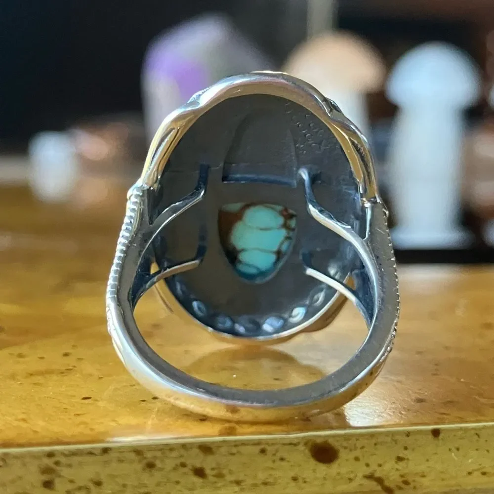 Natural Blue Moon Turquoise Sterling Silver Cowboy Ring Size 7